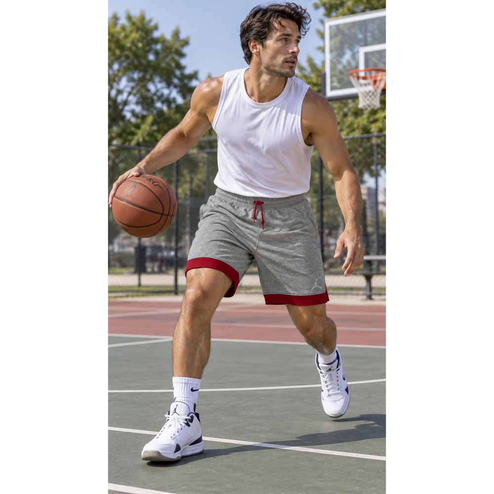 Jordan Mens Gray Red Fleece Basketball Shorts XXL 642453-063 Jumpman
